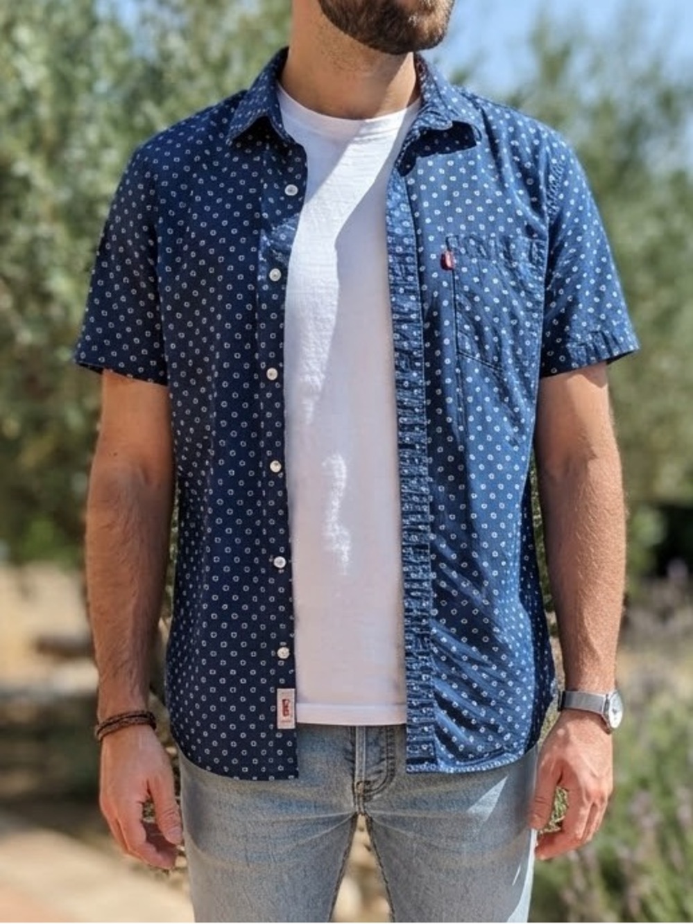 Levi's Navy Short-Sleeve Dot Button-Down Shirt